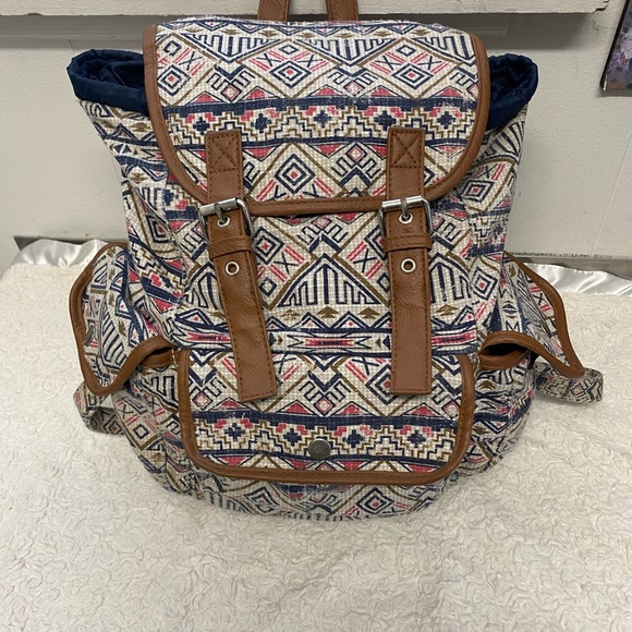 Mudd Tribal school bag Table and Tower Aztec Navy Pink Brown - Picture 3 of 8